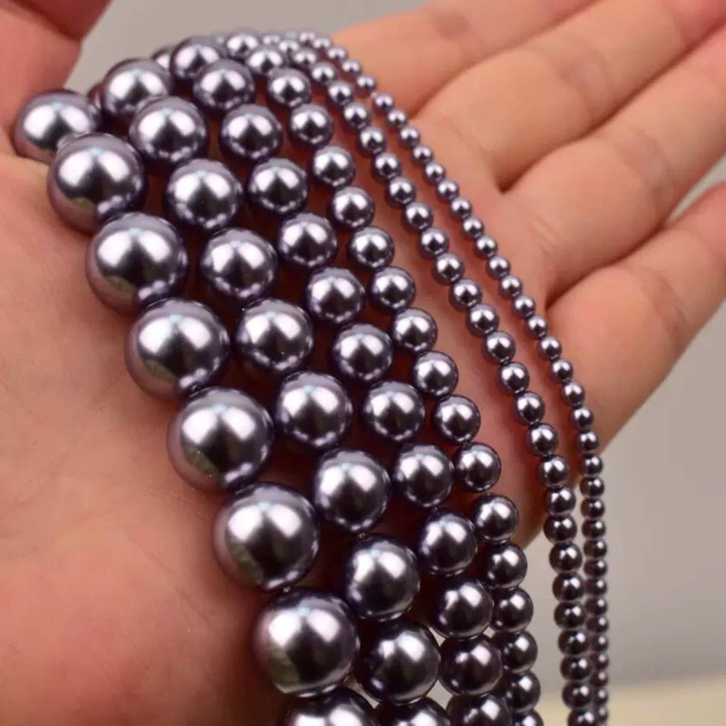【P19】Black Purple Glass Pearl Beads – 3–8mm Round High Shine | Beads for Bracelets DIY iFCraftorium