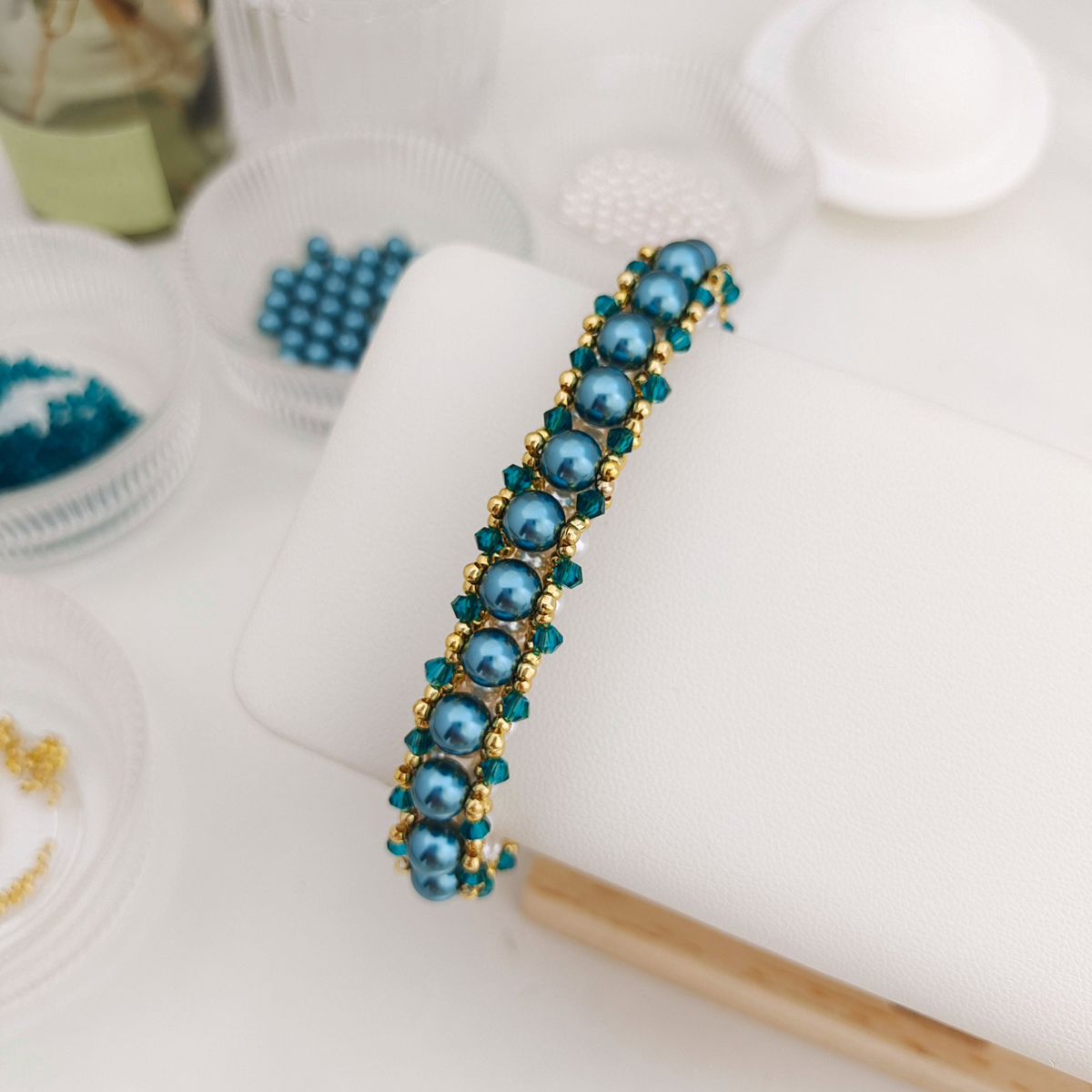 DIY Pearl Bangle Bracelet Kit – Pearl & Crystal Beads | iFCraftorium Christmas Gift Kit#184 iFCraftorium