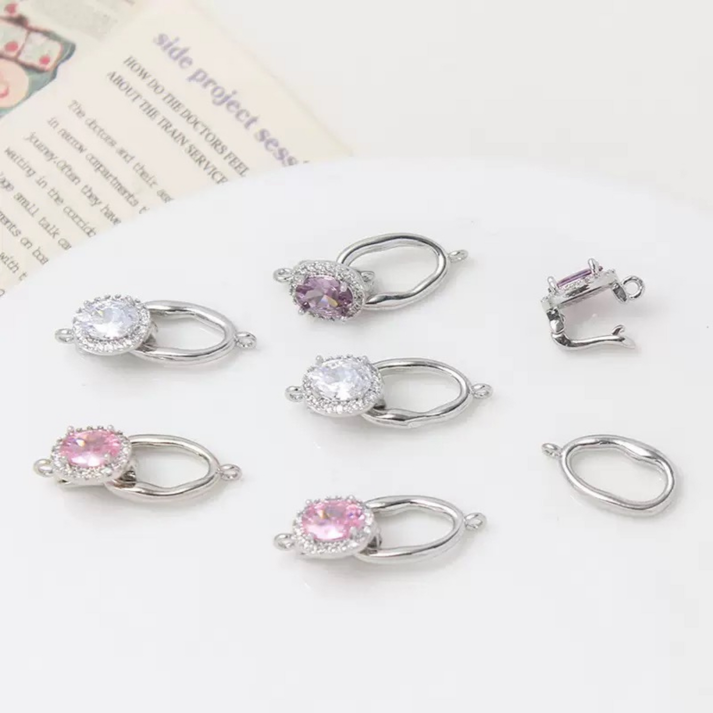 【B03】Oval Zircon Clasp Connector – 14K Gold / Platinum Tone, 8×12mm Stone, for DIY Bracelets & Necklaces