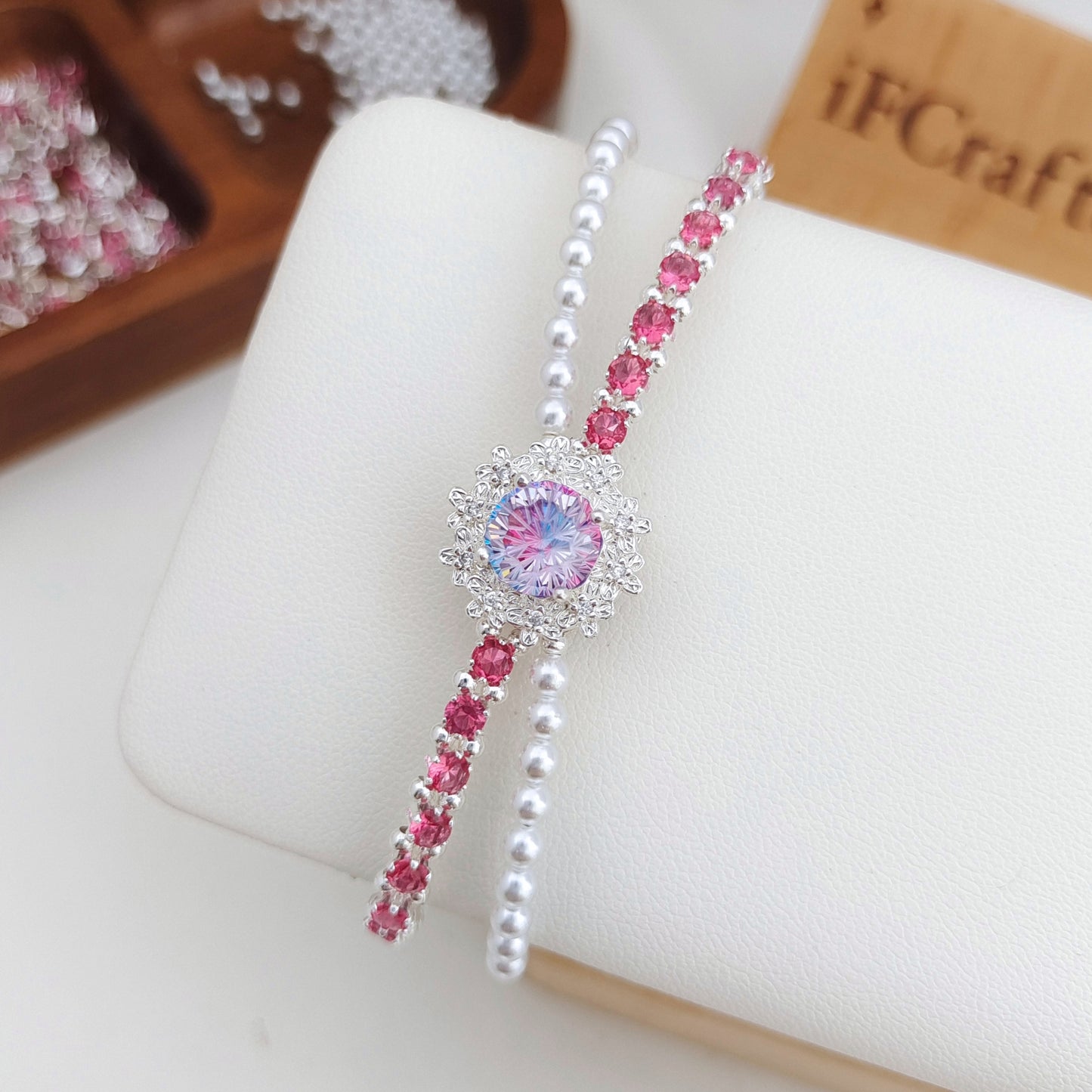 DIY Double Row Tiny Zircon Pearl Layered Bracelet | Handmade Jewelry Kit + Full Tutorial #180 iFCraftorium
