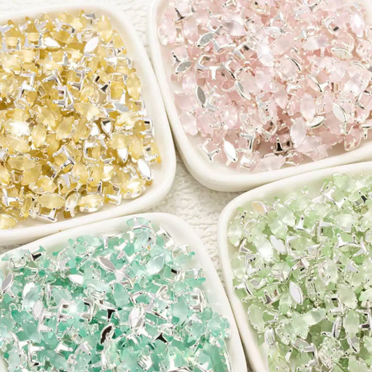 【C03】50pcs Cat Eye Marquise Rhinestone Beads – Silver-Plated Claw Settings, for DIY Jewelry