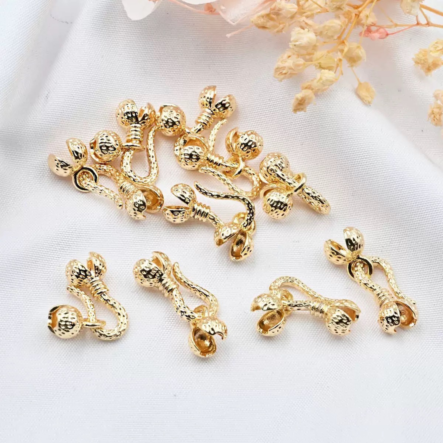 【B38】2PCS DIY Jewelry Findings | Pepper Bud Connector Clasp | 18K Gold / Silver Plated Copper | Anti-Tarnish Beading Accessories