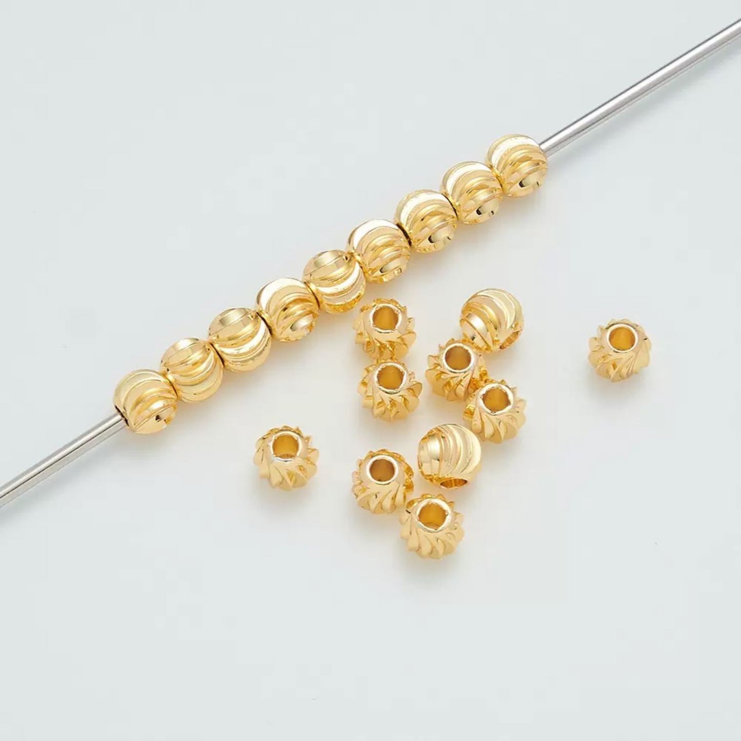 【S11】100PCS DIY Beading Supplies – Watermelon Pattern Spacer Beads, 18K Gold/Silver Plated Copper Beads for Handmade Jewelry