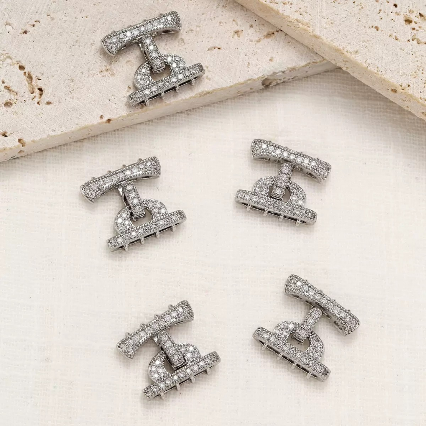 【B16】1PCS Multi-Strand Clasp with Micro Pave CZ – 14K/18K Gold or Silver-Plated Copper Connector for DIY Bracelets & Necklaces