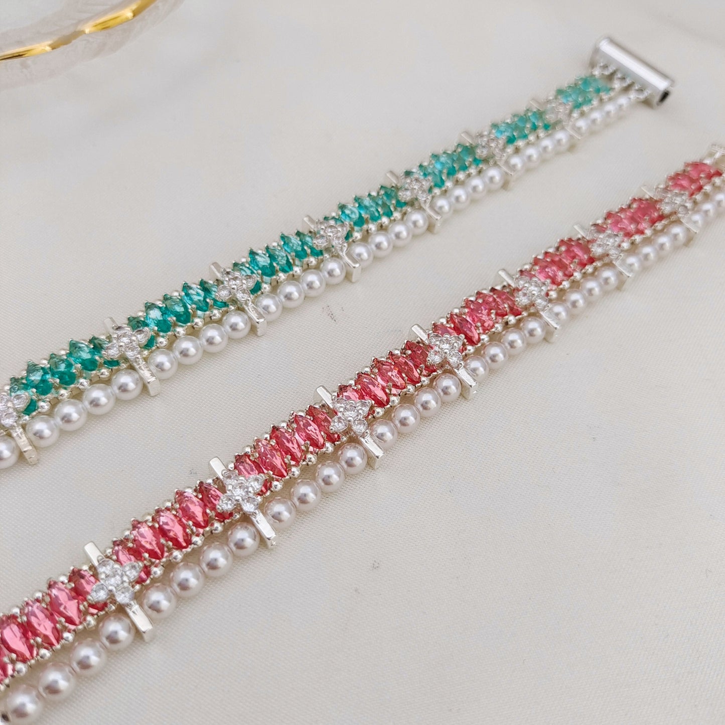 【No.173】DIY Flower Zircon Pearl Bracelet Making Kit | Complete Bead Kit with Tutorial | 3*6 Marquise Zircon 4mm Pearl Craft Kit iFCraftorium