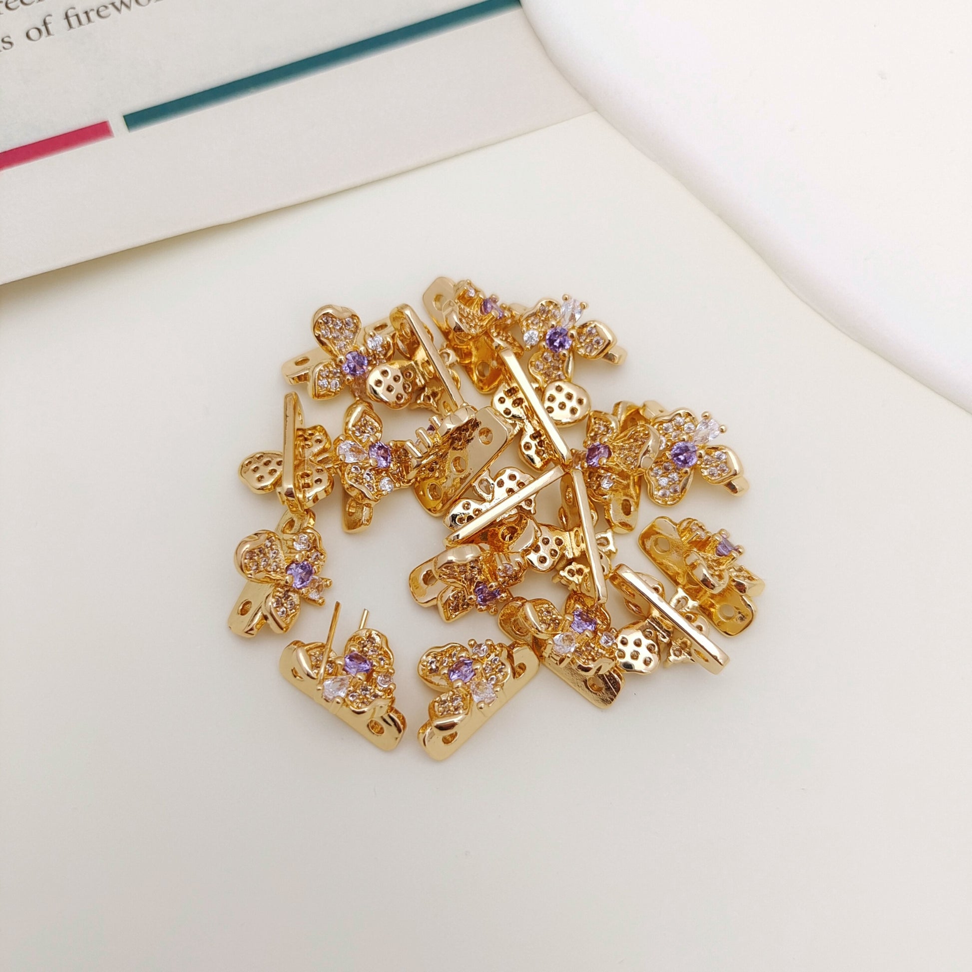 【S21】10PCS Flower 3-Hole Spacer Bead – Gold Plated Copper DIY Jewelry Findings iFCraftorium