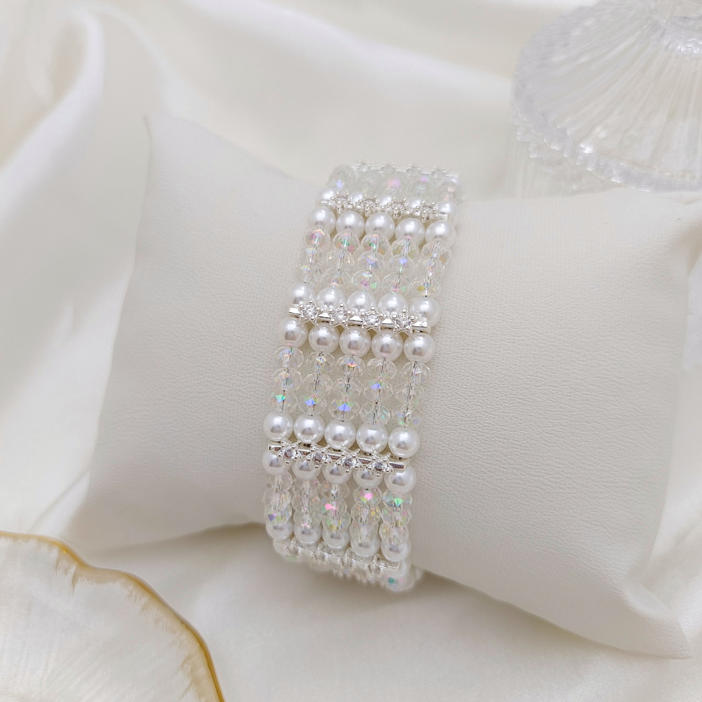 【No.124】DIY Bracelet Kit – Wide Cuff 5-Row Beading Set with Wheel Beads, Pearls & Magnetic Clasp | Tutorial Included