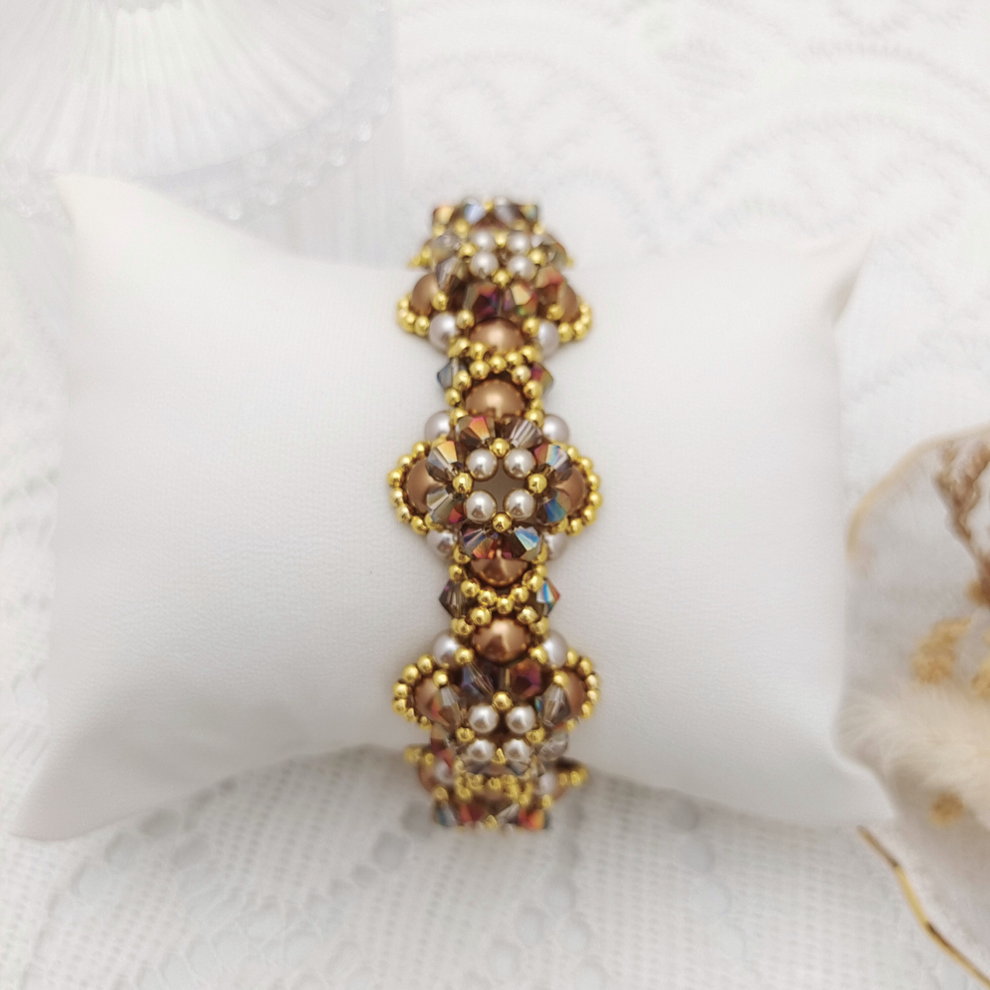 【No.107】DIY Handmade Bracelet – “Dressage Elegance” | Pearls & Crystal Beads | Double Row Gemstone Clasp