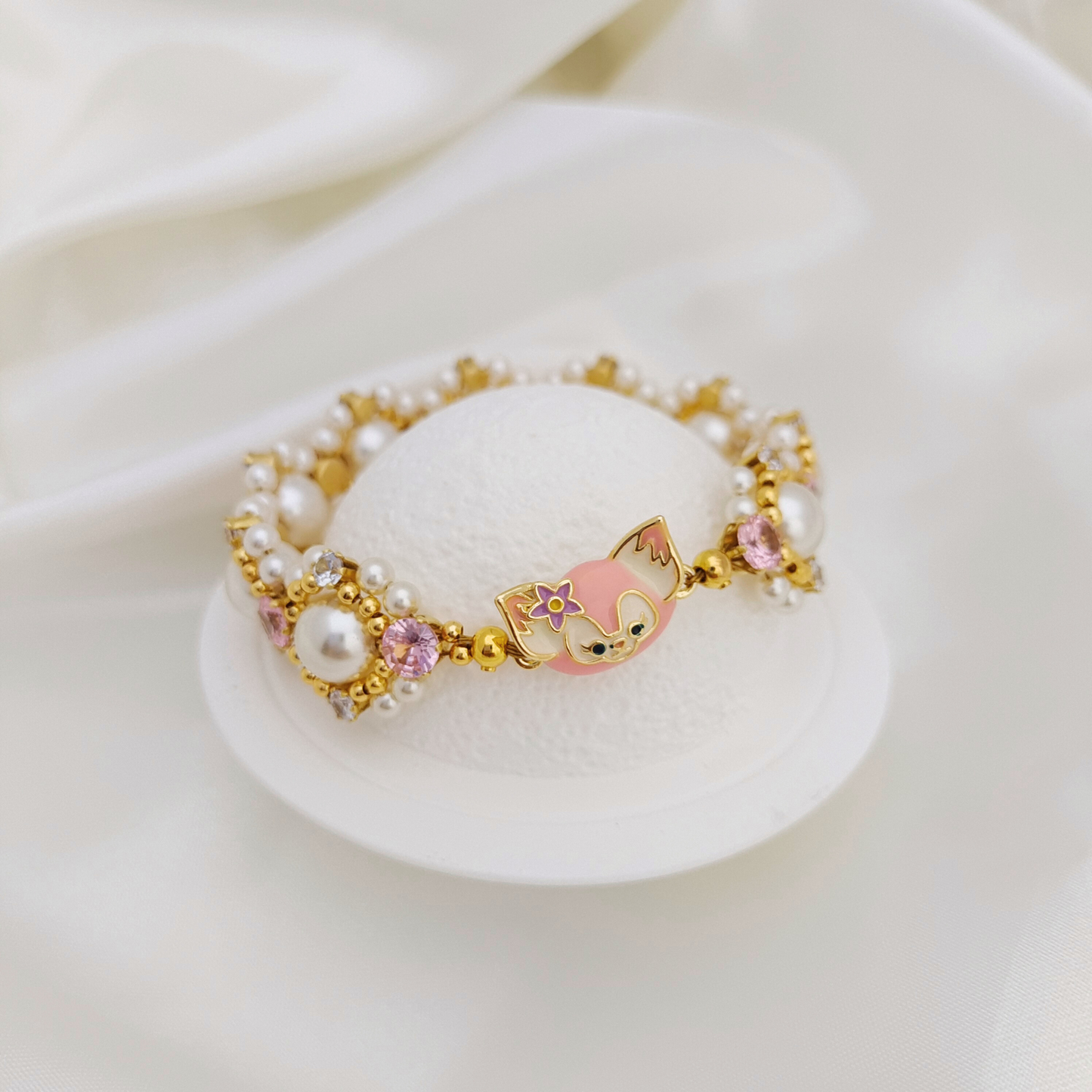 【No.54】 LinaBelle Inspired Premium Handmade Bracelet | Gold, Pink & Pearl | Finished DIY Jewelry