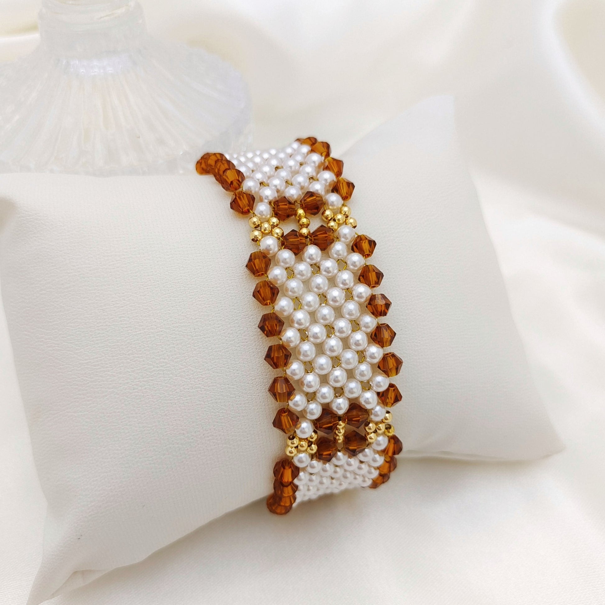 【No.132】DIY Bracelet Kit – “Chanel Style Plus” Beading Set | 3mm Pearls, 4mm Rhombus Beads, 6-Hole Clasp | Complete Tutorial Included iFCraftorium