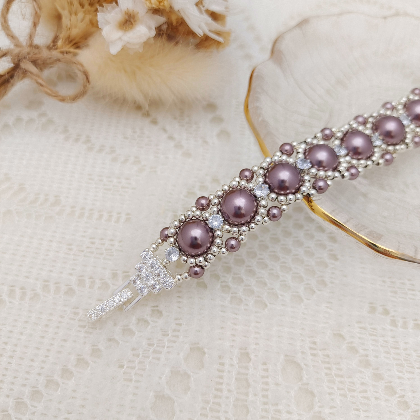 【No.112】DIY Bracelet Kit – Kyoho Grape | Pearls, Zircon & Cake Design Buckle | Full Tutorial
