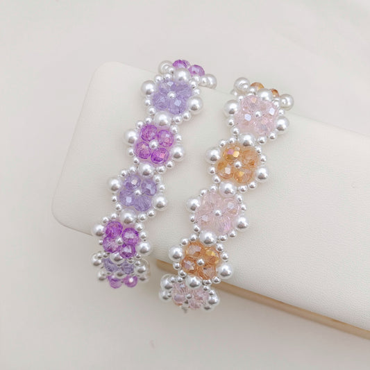 【No.144】DIY Two-Tone Floral Bracelet Kit– Pearl & Rondelle Beads with Full YouTube Tutorial iFCraftorium