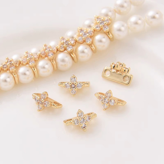 【S13】10PCS DIY Spacer Beads – Triple-Row Micro Pave Zircon Separator, Gold-Plated Copper Jewelry Findings for Handmade Bracelets & Necklaces