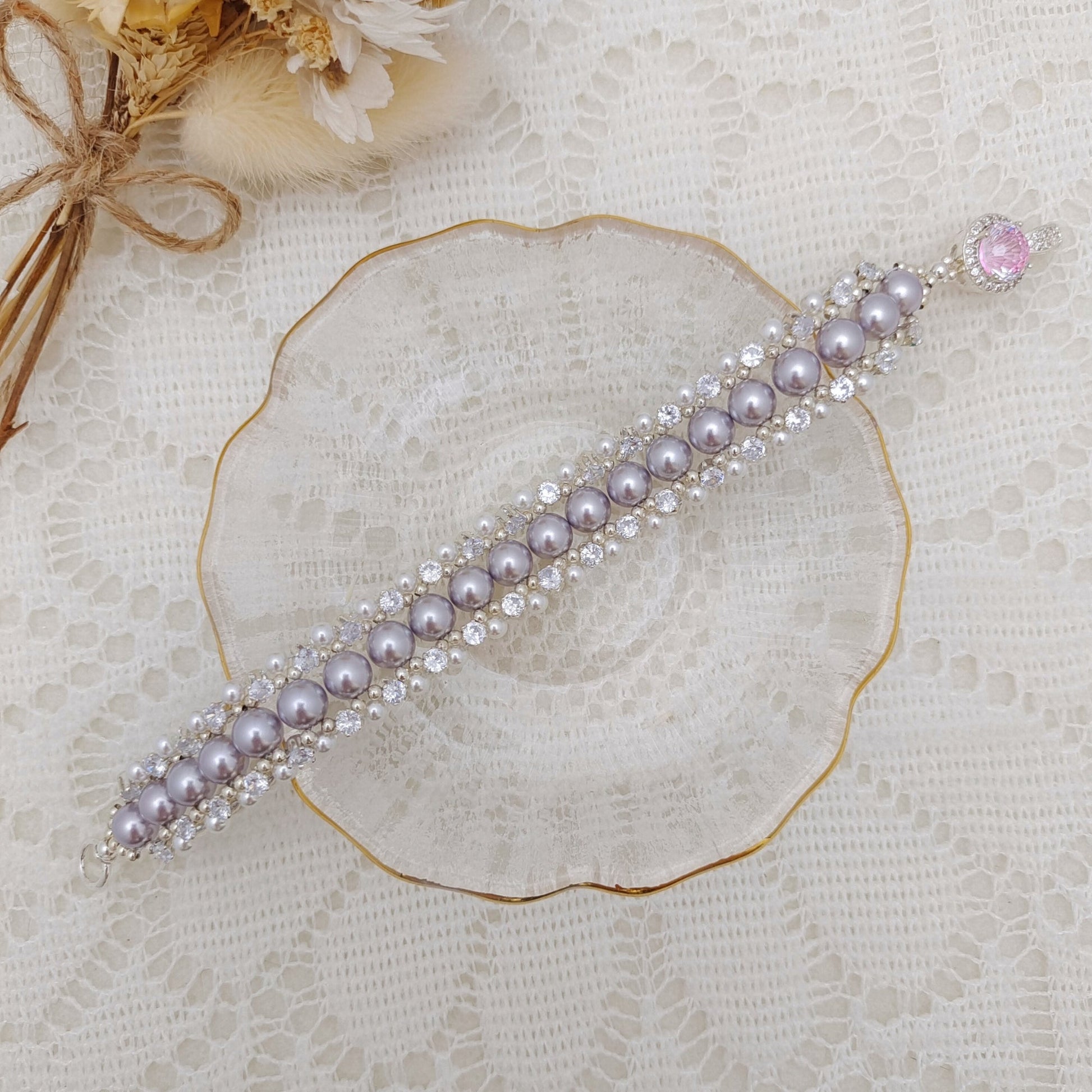 【No.115】DIY Beading Kit – Purple Rose Pearl Bracelet | Complete Jewelry Making Set with Tutorial iFCraftorium