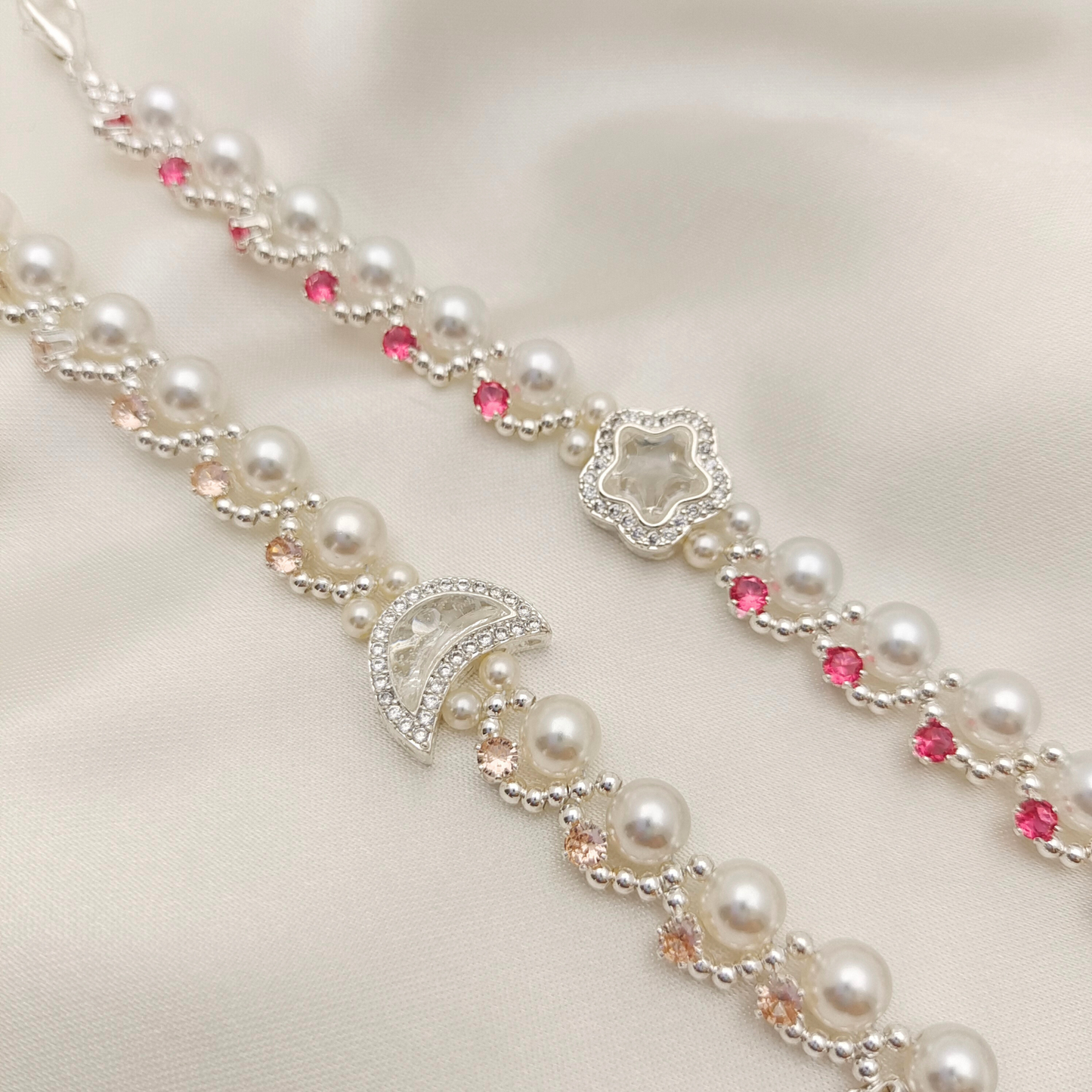 【No.50】 Star & Moon Handmade Pearl Bracelet | DIY Beading Bracelet Finished Jewelry Gift for Her