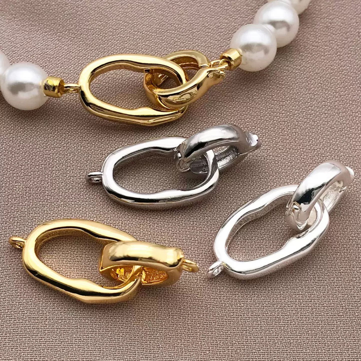 【B17】3PCS Irregular Oval Clasp – Gold/Silver-Plated Copper Connector for DIY Bracelets & Necklaces