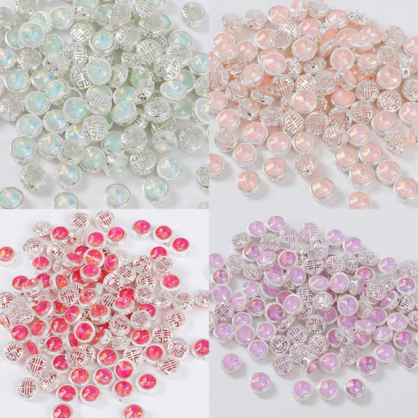 【S03】3PCS 12mm Jelly Cat Eye Rhinestone Spacer Beads – Silver Base, Full Hole, for DIY Bracelets & Necklaces