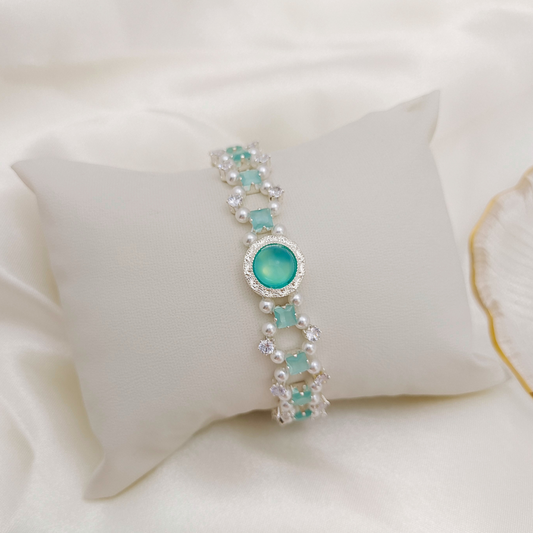 【No.68】 Persian Cat Handmade Bracelet – Cat’s Eye CZ, White Zircon & Pearl DIY Beaded Jewelry Gift for Her