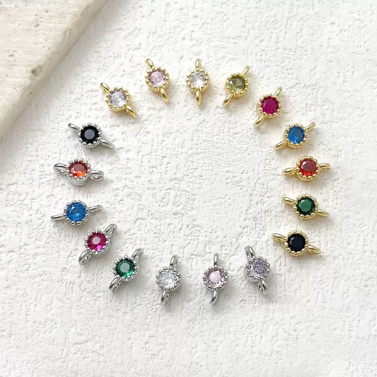 【E02】10pcs 4mm Double-Hole CZ Spacer Beads – Silver Plated, High-Color-Fast, DIY Jewelry Connectors
