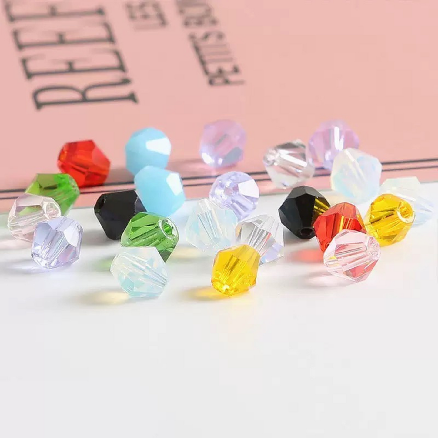 【L05】50PCS 6mm Transparent Diamond-Cut Acrylic Beads – Spacer Beads for DIY Bracelets & Necklaces