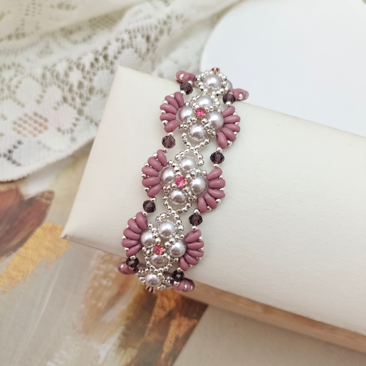 DIY Pearl Bracelet Making Kit – SuoerDuo & Rondelle Beads & Zircon Crystals Gift for Her | iFCraftorium Kit#233 iFCraftorium
