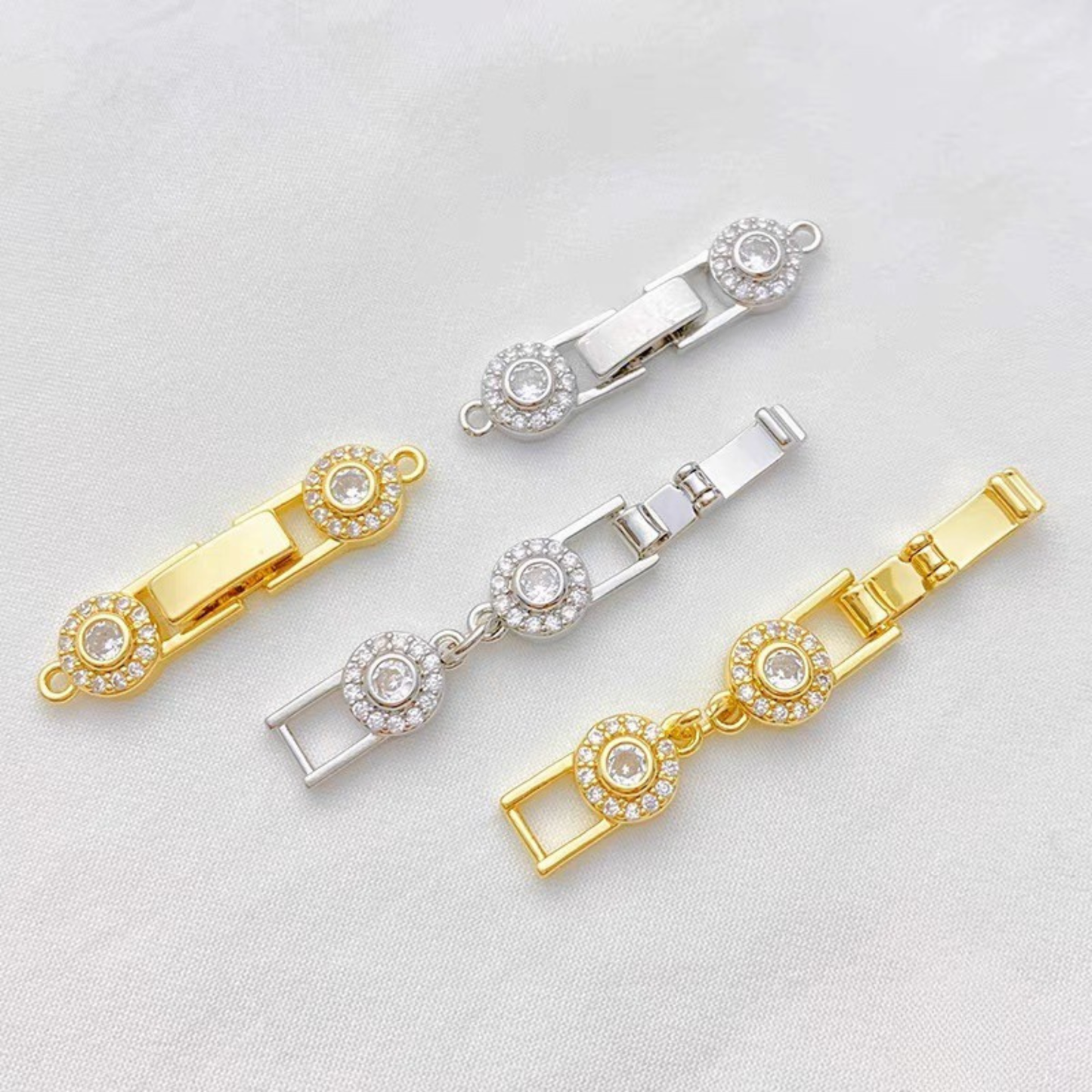 【B49】Round CZ Flower Clasp – Sparkling Bracelet Connector | Gold/Silver Beading Findings iFCraftorium