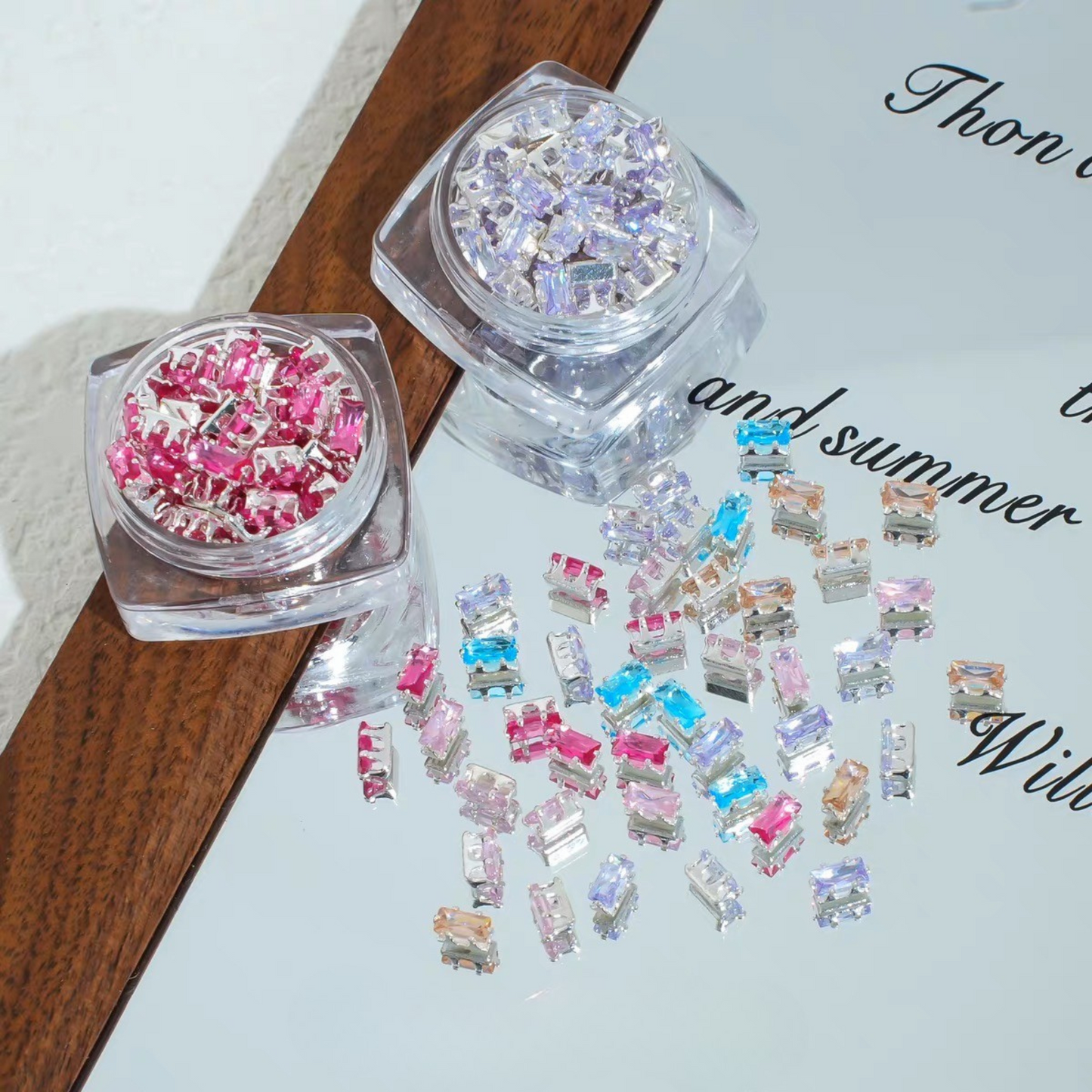 【A29】50pcs Rectangle Zircon Spacer Beads – Silver-Claw for DIY Handmade Jewelry