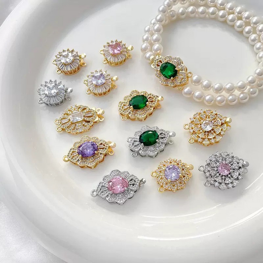 【B29】1PCS DIY Jewelry Clasp – Double Row Insert Buckle | 18K Gold Plated | Zircon Inlaid | Tarnish Resistant
