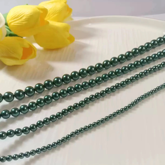 【P17】Peacock Green Glass Pearl Beads 4/6/8mm | Beads for Bracelets iFCraftorium