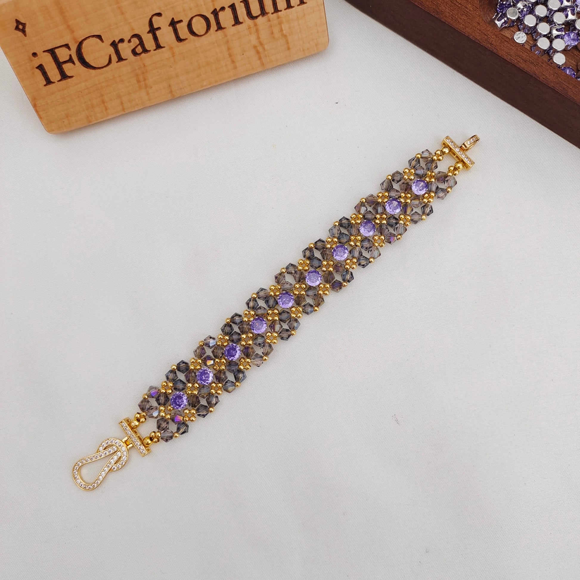 DIY Double Row Crystal Bracelet Kit | Zircon Beads + Full Tutorial 【No.179】 iFCraftorium