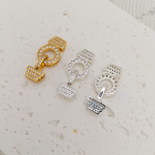 【B24】O-Shaped Clasp with Pave Rhinestones | Gold/Silver | 28×11.5mm | High-Gloss DIY Jewelry Connector