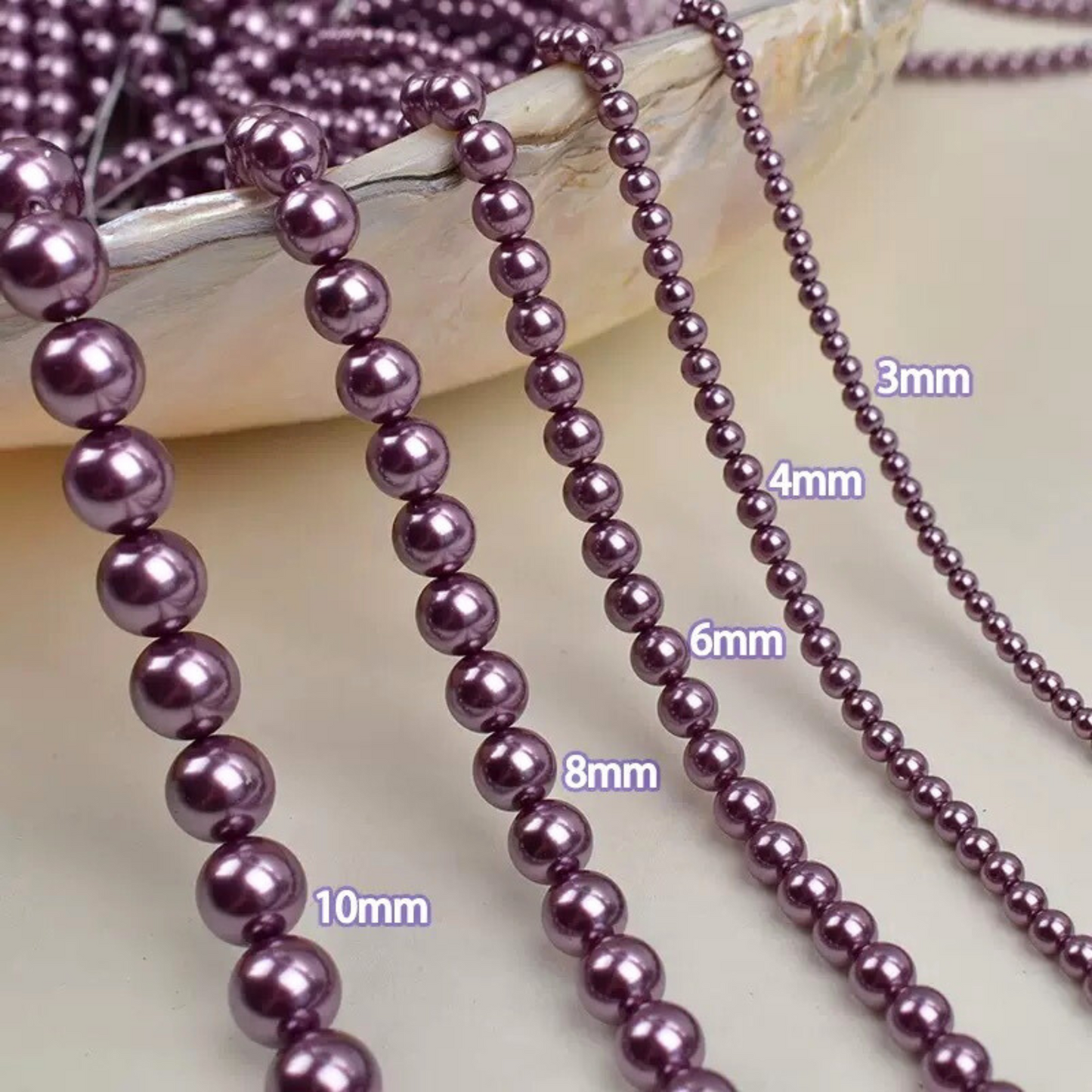 【P14】DIY Beading Supplies – Faux Swarovski Ume Purple Glass Pearls | 3-8mm Round Beads | High Luster, Straight Hole