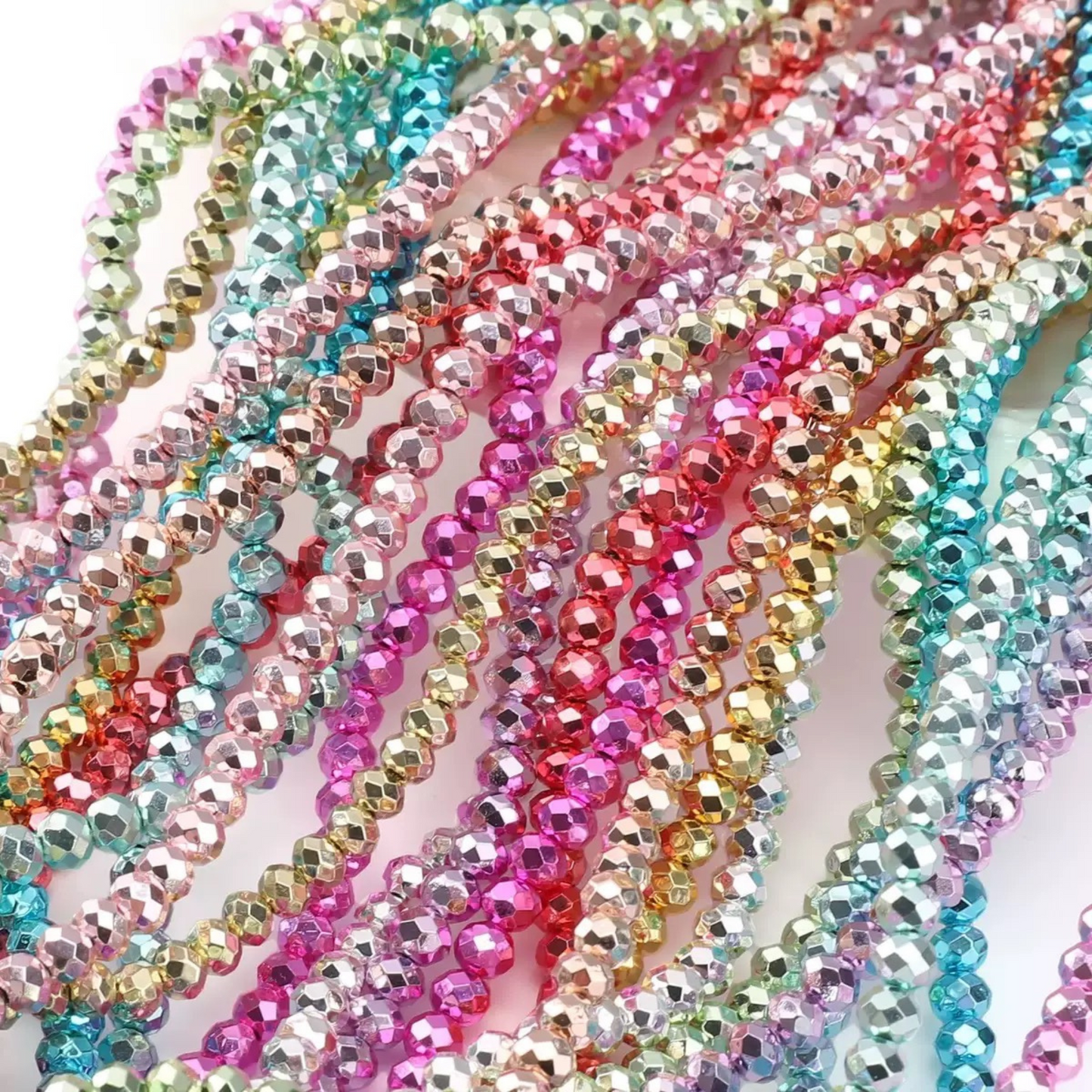 【S14】3 Strings DIY Spacer Beads – 2mm Electroplated Glass Crystal Wheel Beads, High-Color Retention Jewelry Findings for Handmade Bracelets & Necklaces