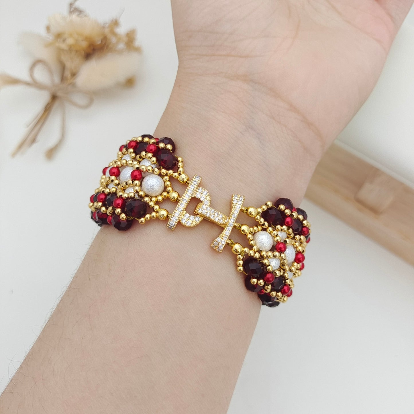 【No.159】DIY Dancing Carnival Bracelet Kit – Pearls, Wheel Beads, Seed Beads & 3-Row Clasp | Full Tutorial iFCraftorium