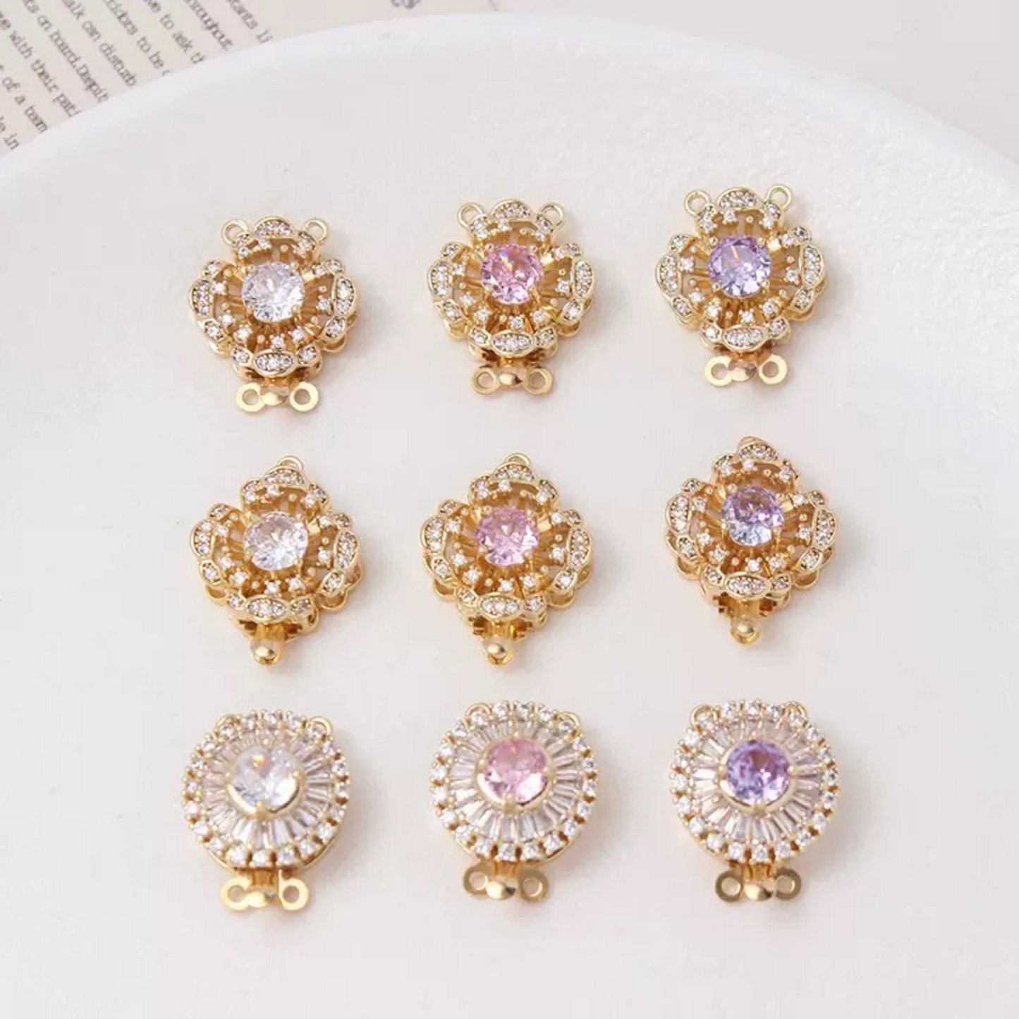 【B30】DIY Jewelry Clasp – Camellia Flower Box Clasp | 14K Gold-Plated Copper with Genuine Zircon | Non-Tarnish Beading Supplies