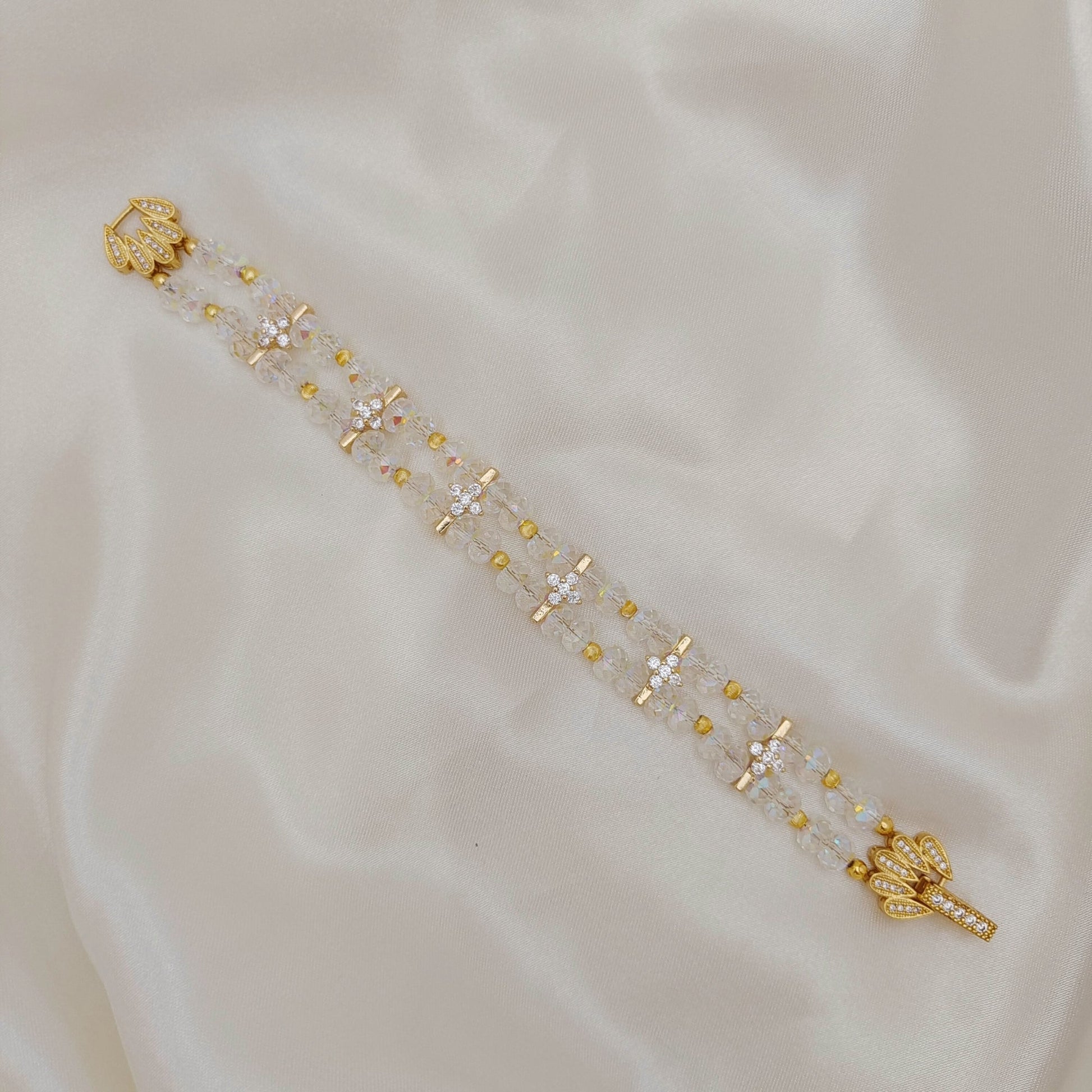 【No.129】DIY Bracelet Kit – Crystal Palace Beading Set with Wheel Beads, Cat Eye Beads & Peacock Clasp | Tutorial Included iFCraftorium