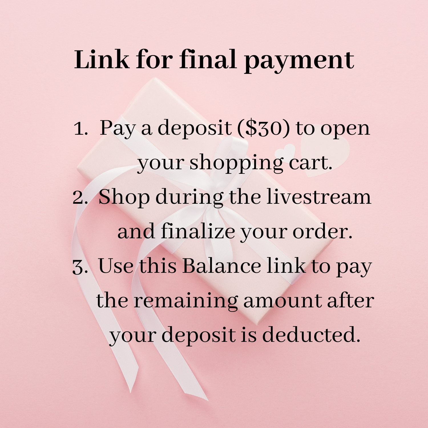 Balance Payment – Deduct Deposit for Final Checkout - 6.8 Elena iFCraftorium