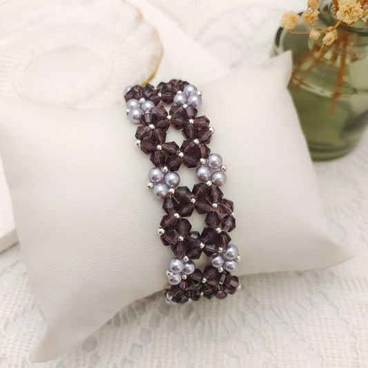【No.94】Provence Beaded Bracelet – Lavender Pearl & Diamond-Cut Beads Handmade Jewelry