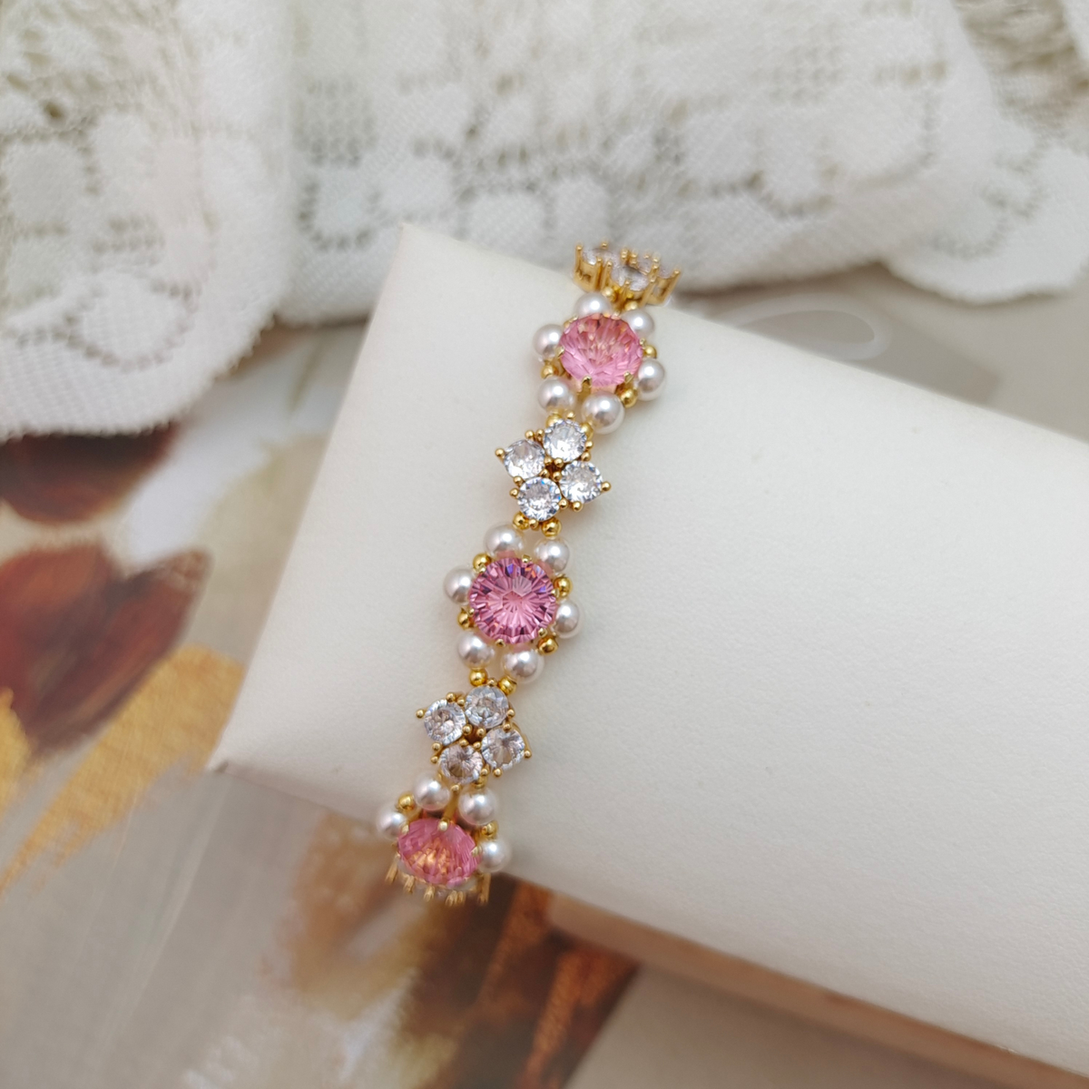 DIY Crystal Pearl Bracelet Making Kit – 8mm Firework-Cut Zircon & 4mm Pearls | iFCraftorium Kit #271 iFCraftorium