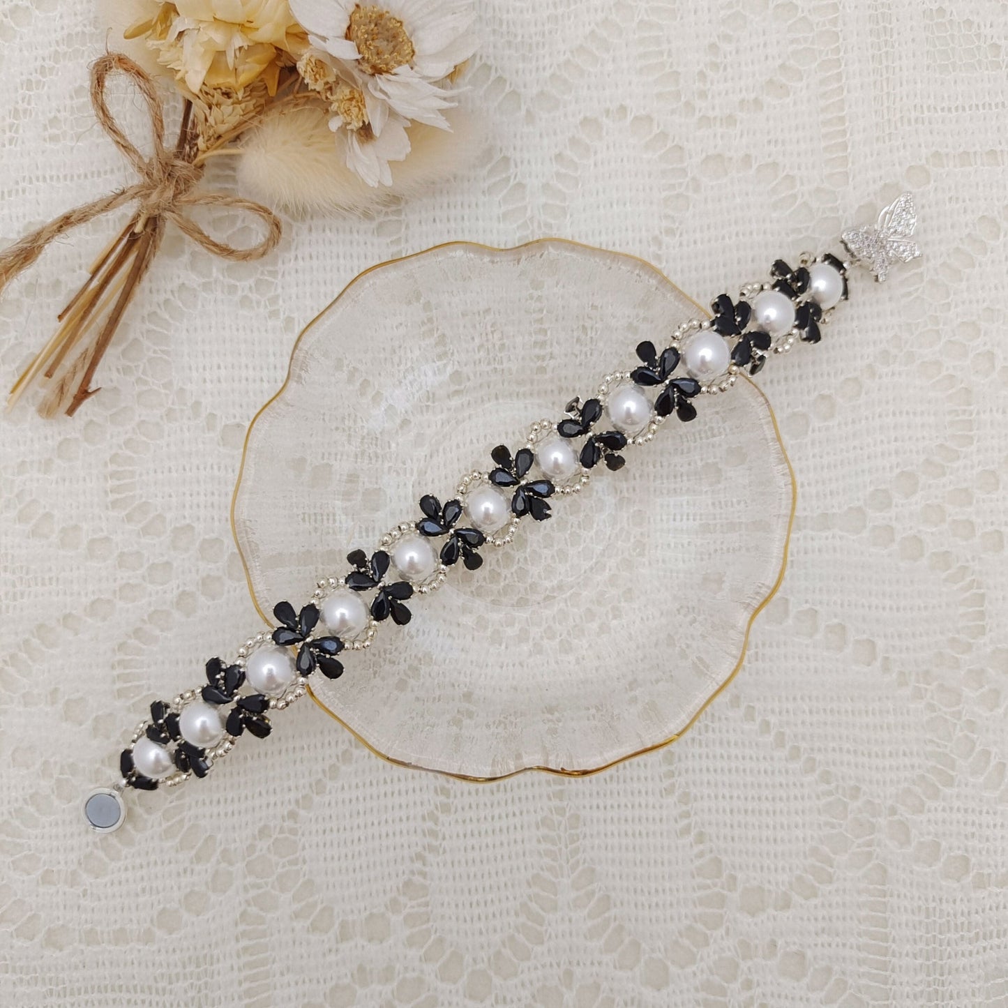 【No.127】DIY Bracelet Kit – Happy Party Design with Pearls, Teardrop CZ & Butterfly Magnetic Clasp | Complete Jewelry Tutorial iFCraftorium