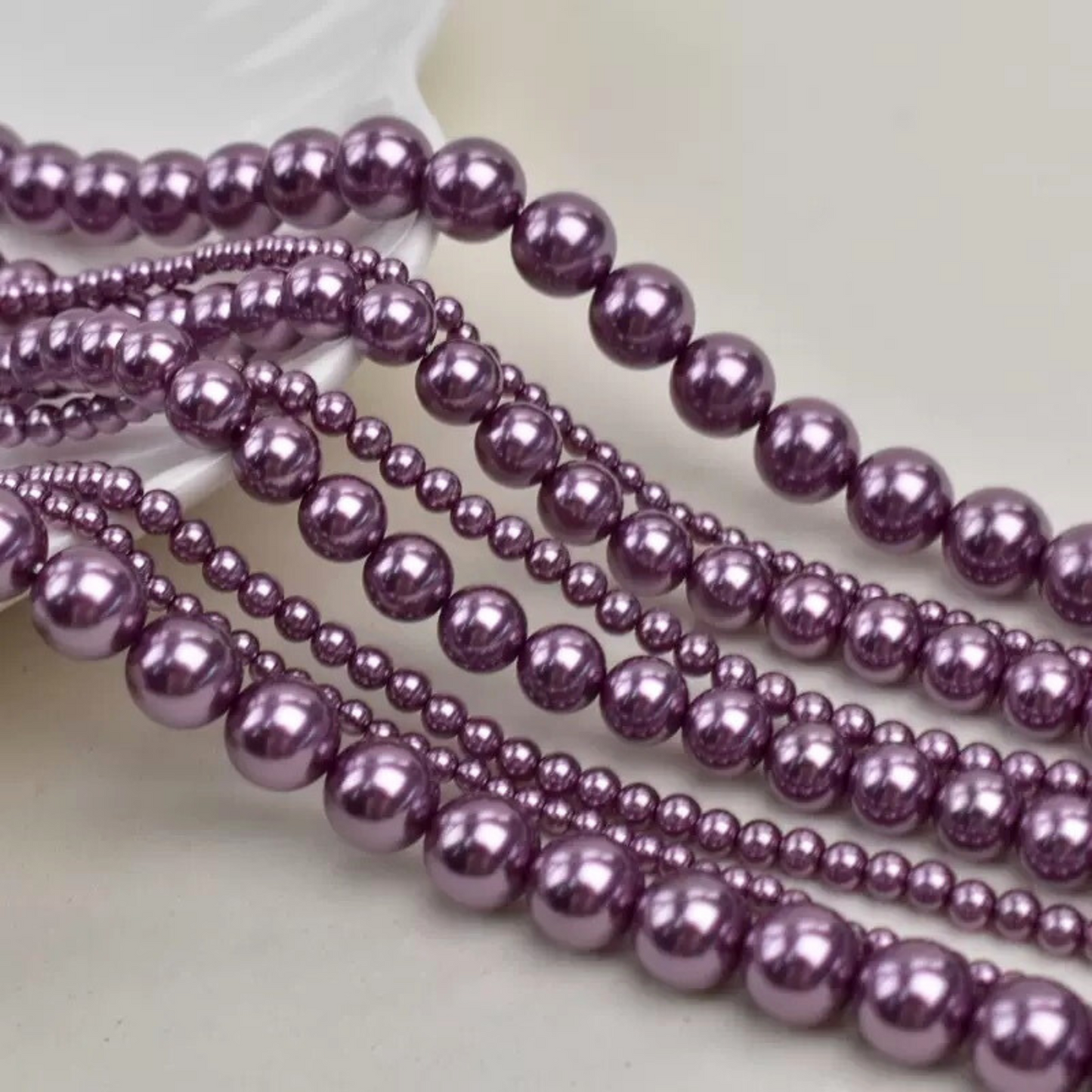 【P14】DIY Beading Supplies – Faux Swarovski Ume Purple Glass Pearls | 3-8mm Round Beads | High Luster, Straight Hole