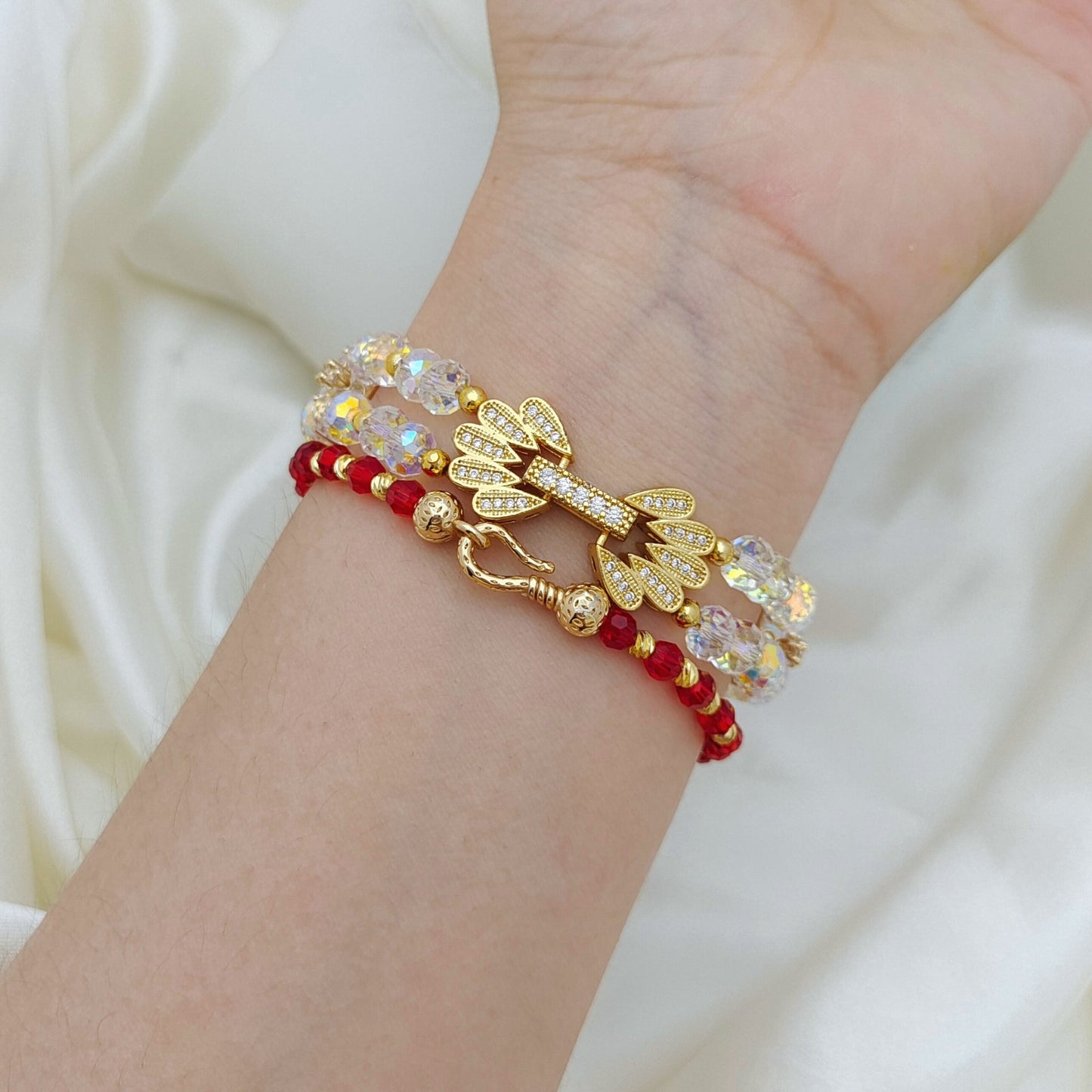 【No.130】DIY Bracelet Kit – Fortune Beads with 4mm Round Beads, Watermelon Beads & Lucky Pepper Connector | Complete Tutorial Included iFCraftorium