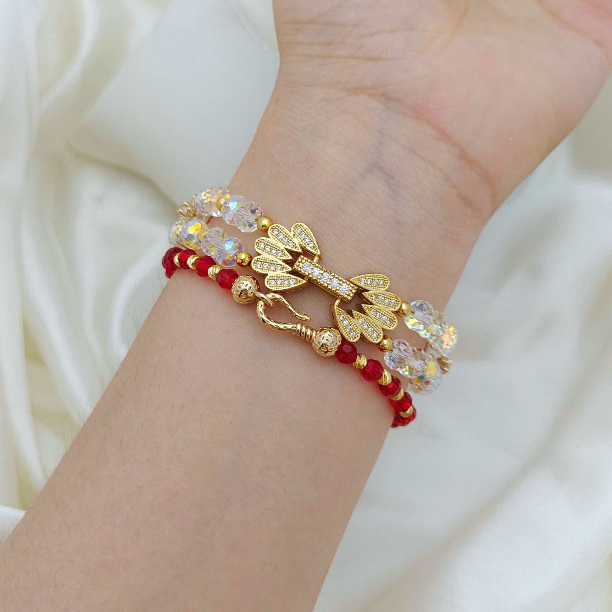 【No.130】DIY Bracelet Kit – Fortune Beads with 4mm Round Beads, Watermelon Beads & Lucky Pepper Connector | Complete Tutorial Included iFCraftorium