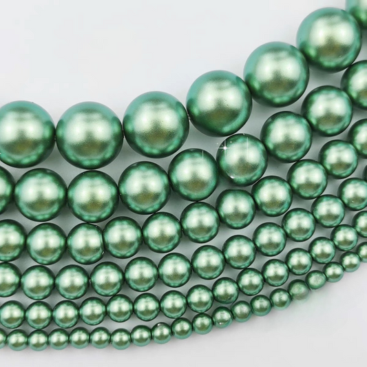 【P03】1 String 130pcs Peacock Green Imitation Pearls – 3–6mm Glass Beads for DIY Bracelets & Necklaces