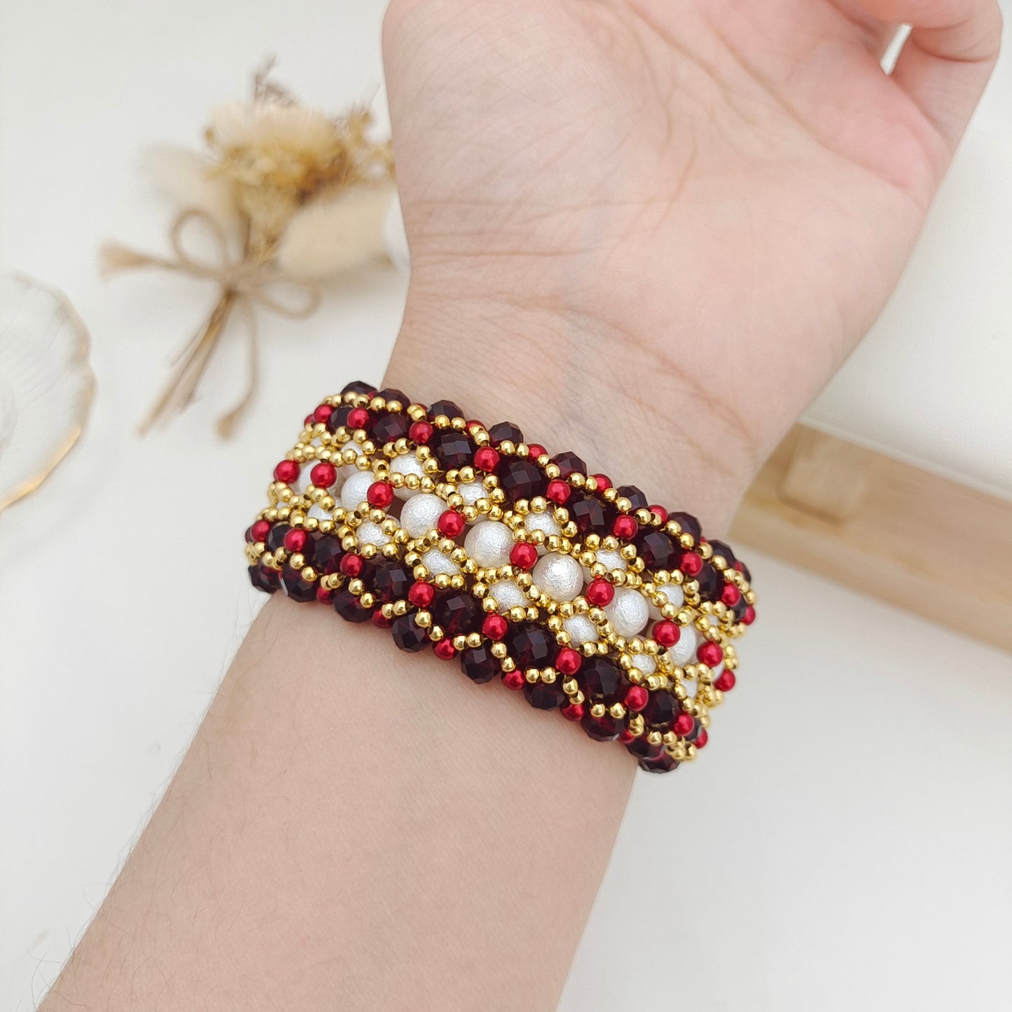 【No.159】DIY Dancing Carnival Bracelet Kit – Pearls, Wheel Beads, Seed Beads & 3-Row Clasp | Full Tutorial iFCraftorium