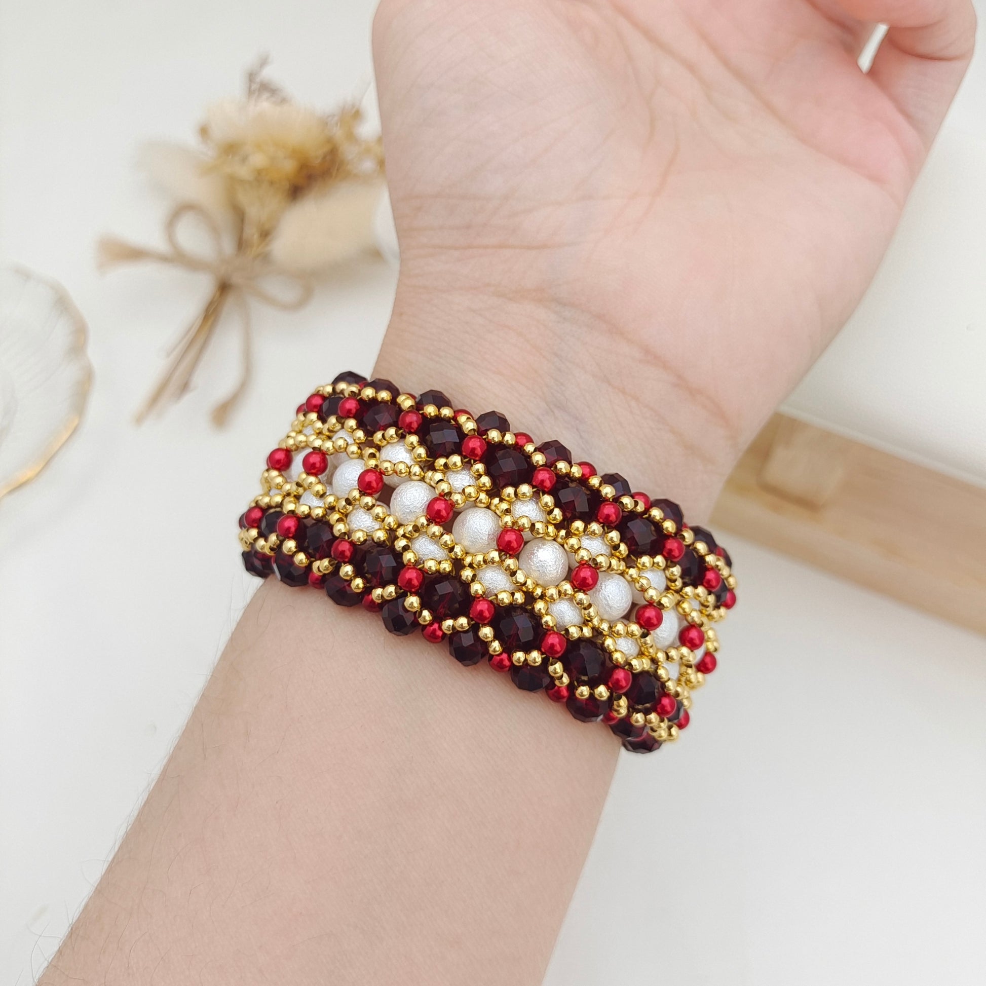 【No.159】DIY Dancing Carnival Bracelet Kit – Pearls, Wheel Beads, Seed Beads & 3-Row Clasp | Full Tutorial iFCraftorium