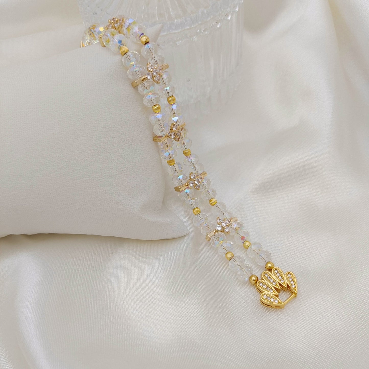 【No.129】DIY Bracelet Kit – Crystal Palace Beading Set with Wheel Beads, Cat Eye Beads & Peacock Clasp | Tutorial Included iFCraftorium