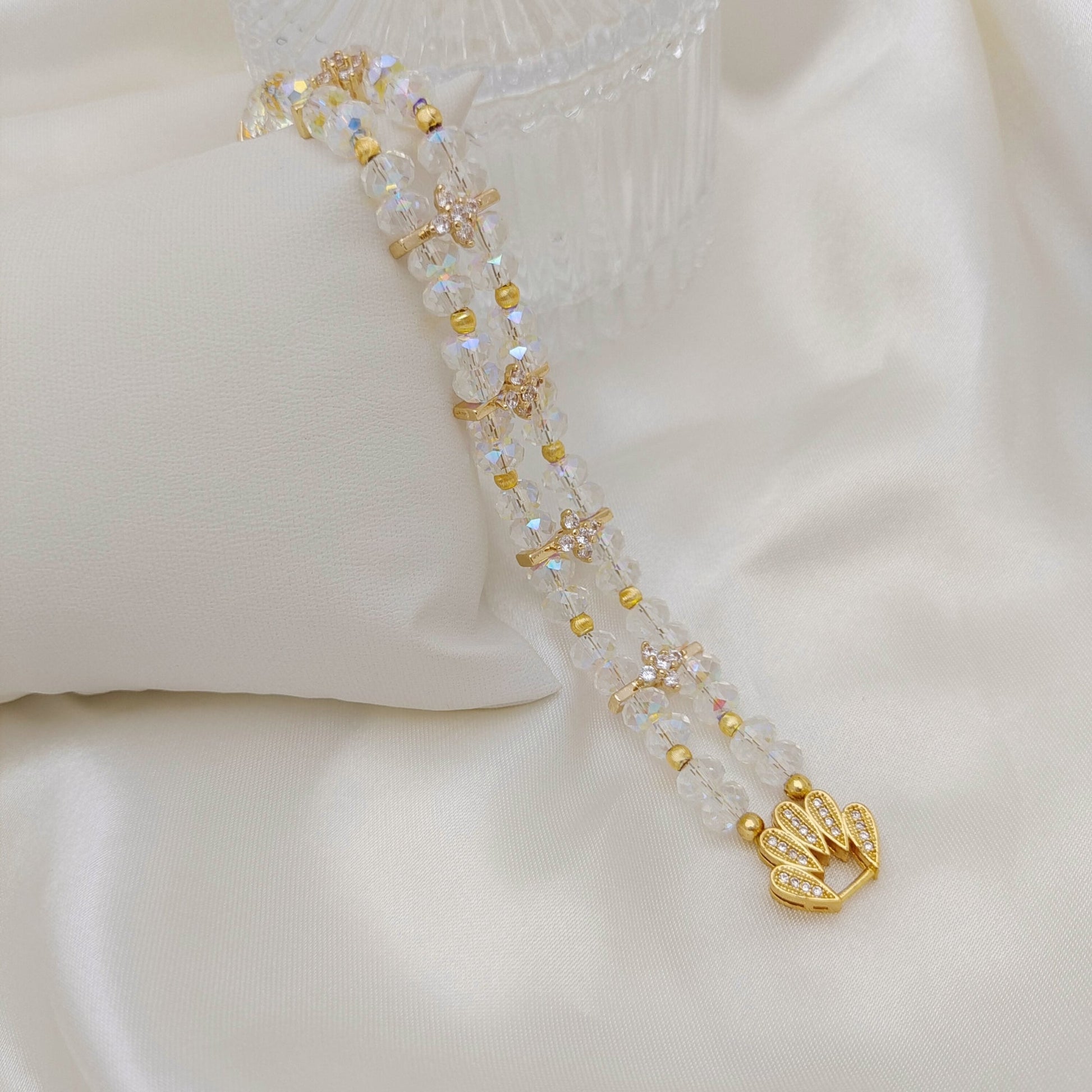 【No.129】DIY Bracelet Kit – Crystal Palace Beading Set with Wheel Beads, Cat Eye Beads & Peacock Clasp | Tutorial Included iFCraftorium