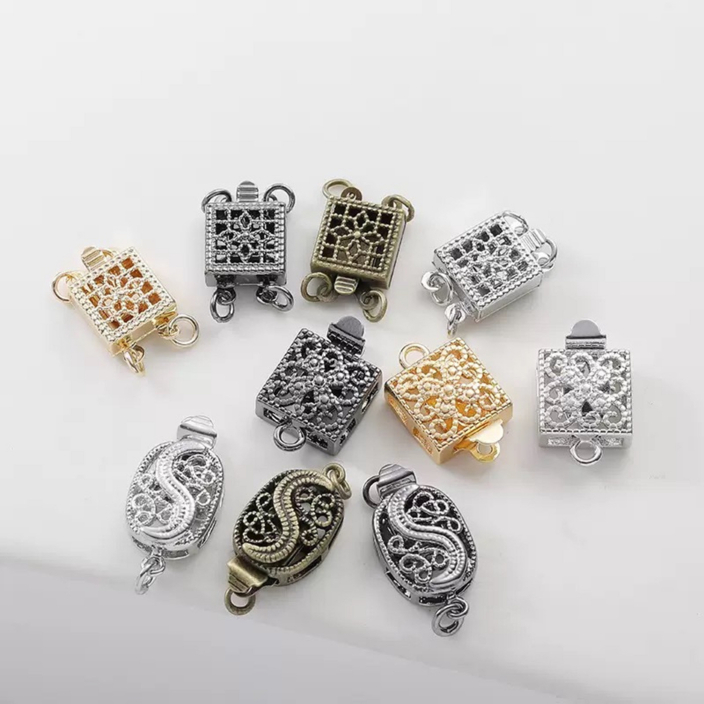 【B41】1PCS DIY Clasp – Vintage Hollow Square Insert Clasp, Gun Black, High Color Retention Copper Jewelry Findings