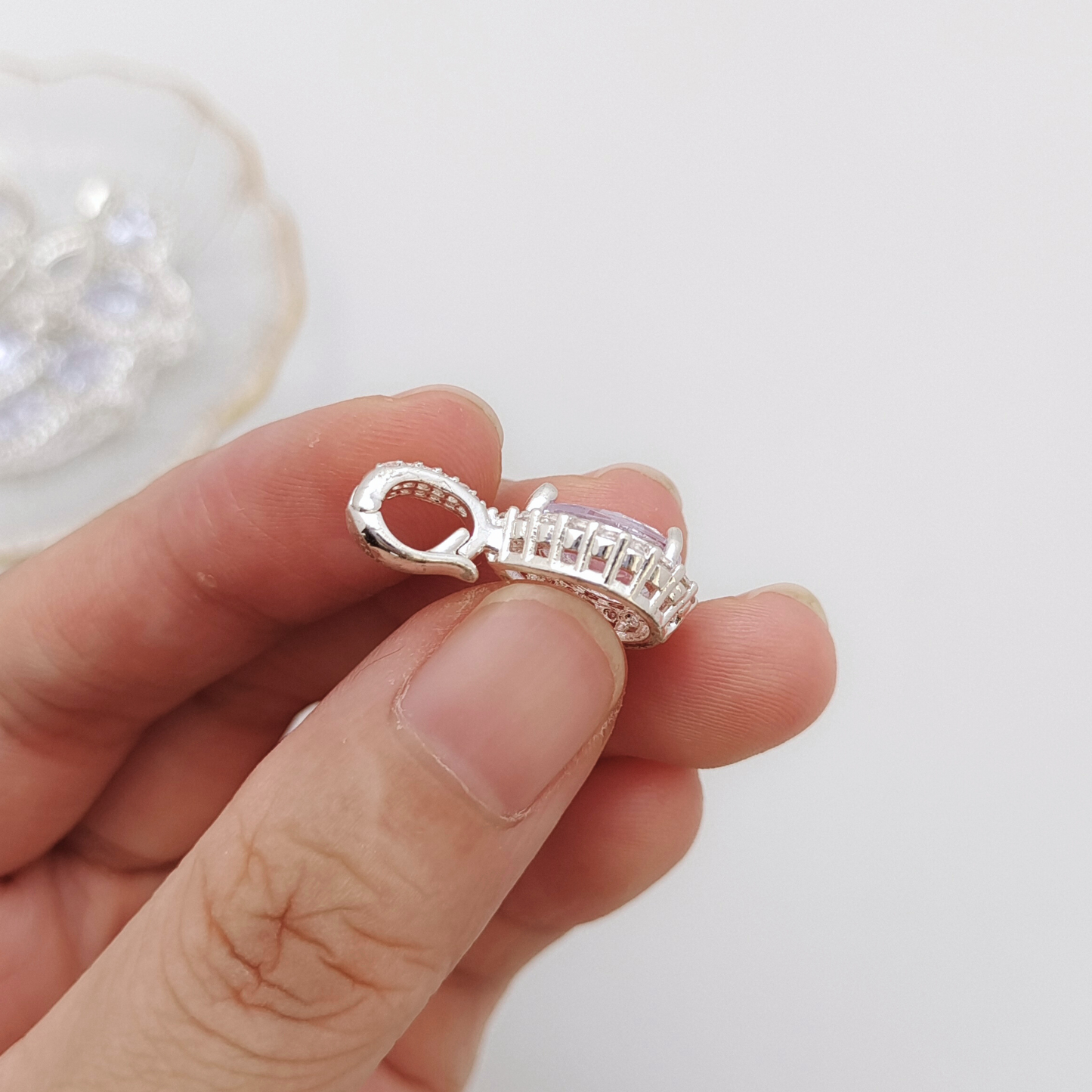 【B14】1PCS Teardrop CZ Pendant Clasp – Ice Blue, Silver Base, Multifunctional DIY Jewelry Connector